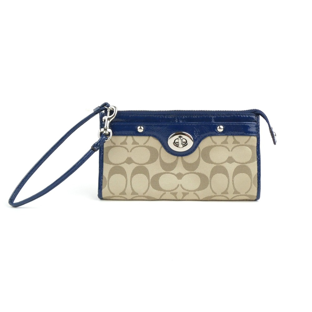 Coach Signature Khaki Navy Turnlock Wristlet